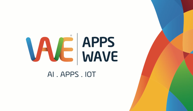 Buntes Design mit dem Text "KI, Apps, IoT" auf einem weißen Hintergrund.