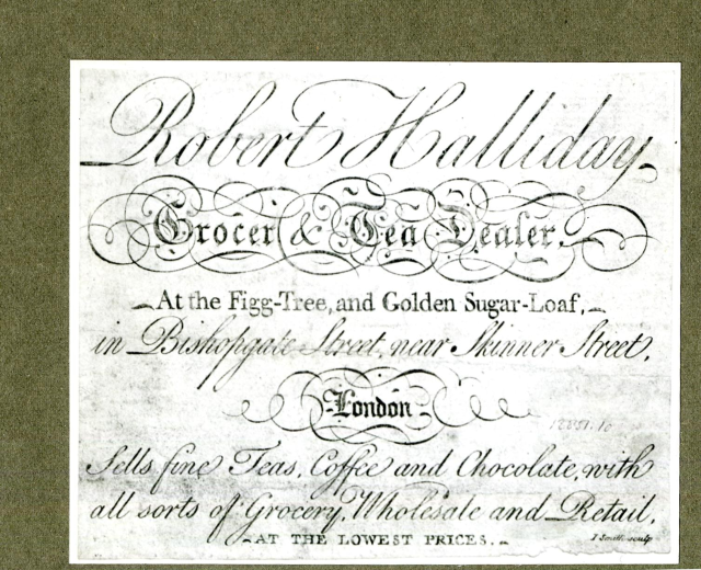 Papierbeleg mit dem gedruckten Text "Robert Halliday Grocer & Tea Dealer", der einen Einkauf in seinem Geschäft anzeigt.