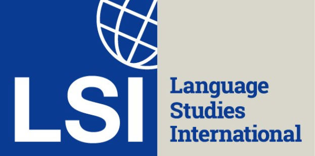 Blauer Kreis-Logo mit weißer 'LSI'-Text und weißer 'Language Studies International' darunter auf einem blauen und weißen Hintergrund.