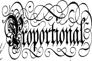 Schwarze und weiße kalligraphische Zeichnung des Wortes "Konzern" mit komplexen Ranken und Verzierungen.