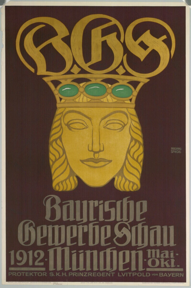 Ein Gesicht mit einer Krone darauf, umgeben von Text, der das Bayerische Beer Festival in München, Deutschland, bewirbt.