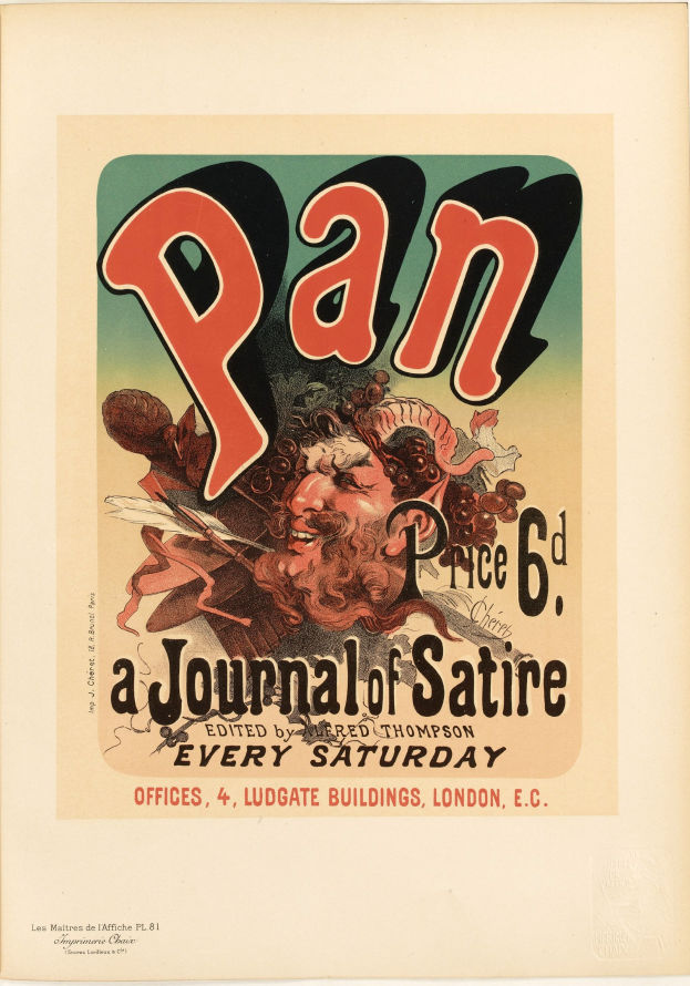 Ein Plakat mit einer Person mit kurzen, dunklen Haaren in einem weißen Hemd mit ernstem Gesichtsausdruck vor einem weißen Hintergrund, mit der schwarzen, fetten Schrift "Pan: Eine Satirezeitschrift" in der Mitte des Plakats.