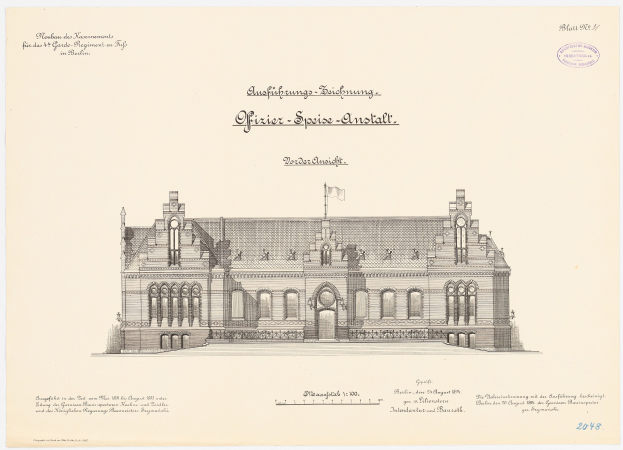Zeichnung des Reichstagsgebäudes, der Hauptsaal des Deutschen Parlaments in Berlin, mit einer Flagge auf seinem Dach und begleitendem Text.