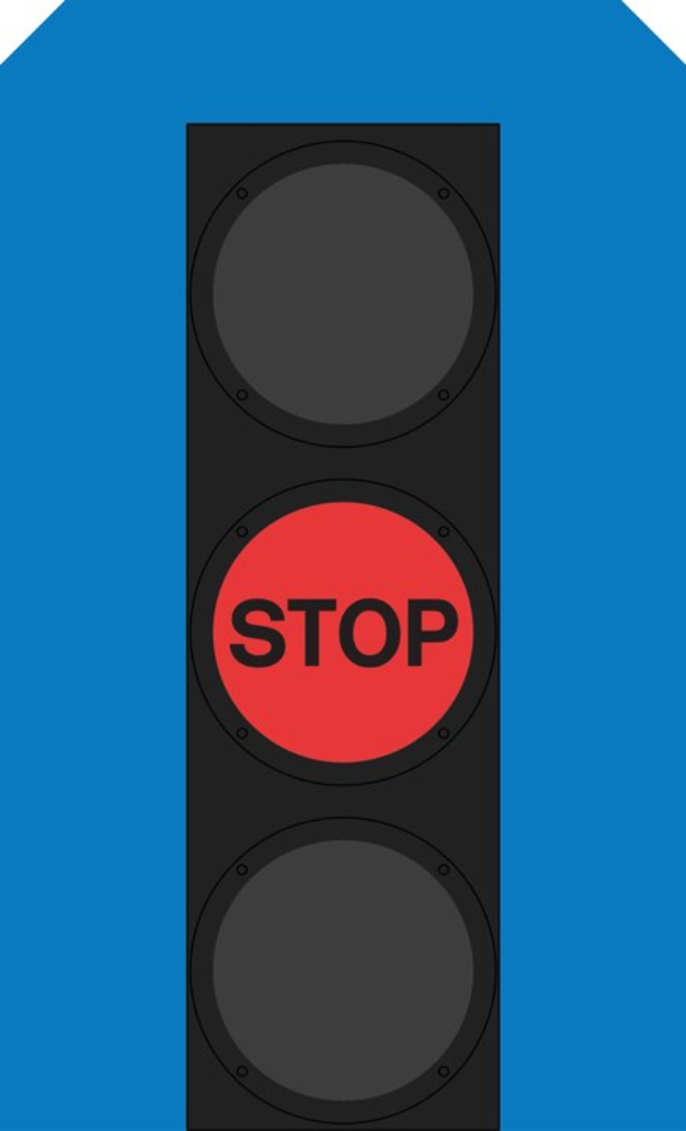 Verkehrsampel zeigt ein rotes Haltesignal vor einem blauen Himmel.