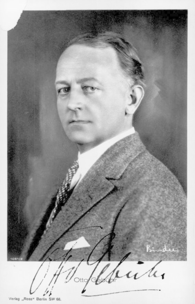 Schwarz-weißes Porträt von Otto Geburt, einem deutschen Politiker, der einen Blazer und eine Krawatte trägt, mit Text unten.