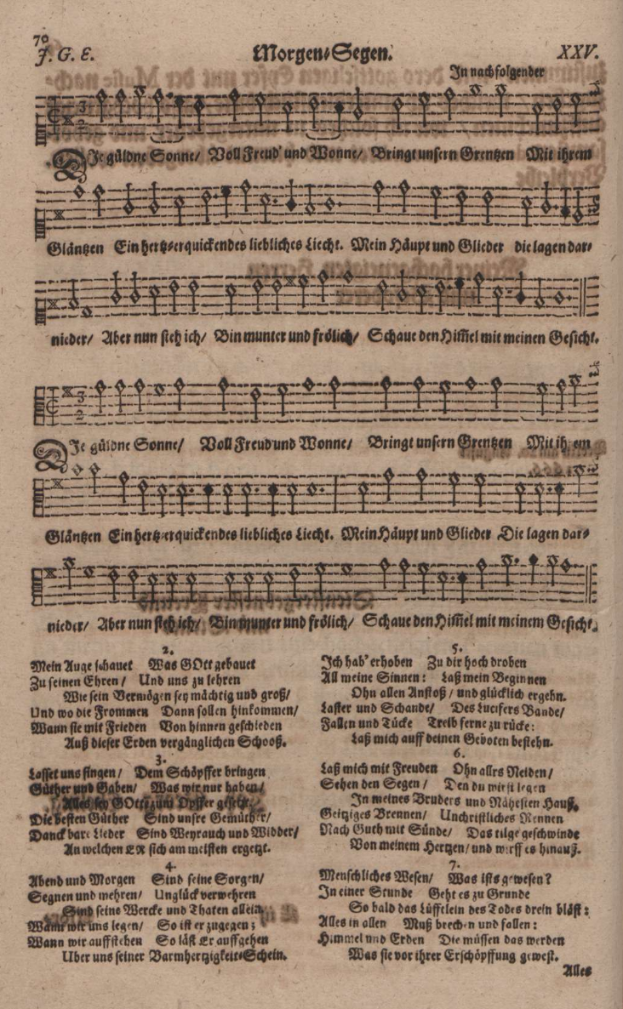 Ein aufgeschlagenes Buch, das eine Seite aus einer deutschen Handschrift mit Text und Notenschrift zeigt.