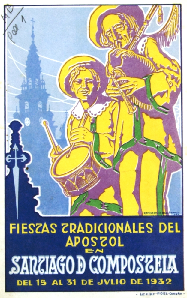 Ein Konzertplakat mit zwei Musikern, einem, der eine Trommel spielt, und einem anderen, der eine Flöte spielt, mit Veranstaltungdetails in San Francisco, Kalifornien.