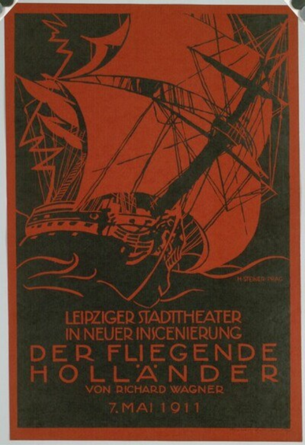 Ein Vintage-Konzertplakat für das Leipzig Stadt Theater in New Orleans, Louisiana, datiert 1911, mit einer Illustration eines Schiffs und Veranstaltungsdetails.